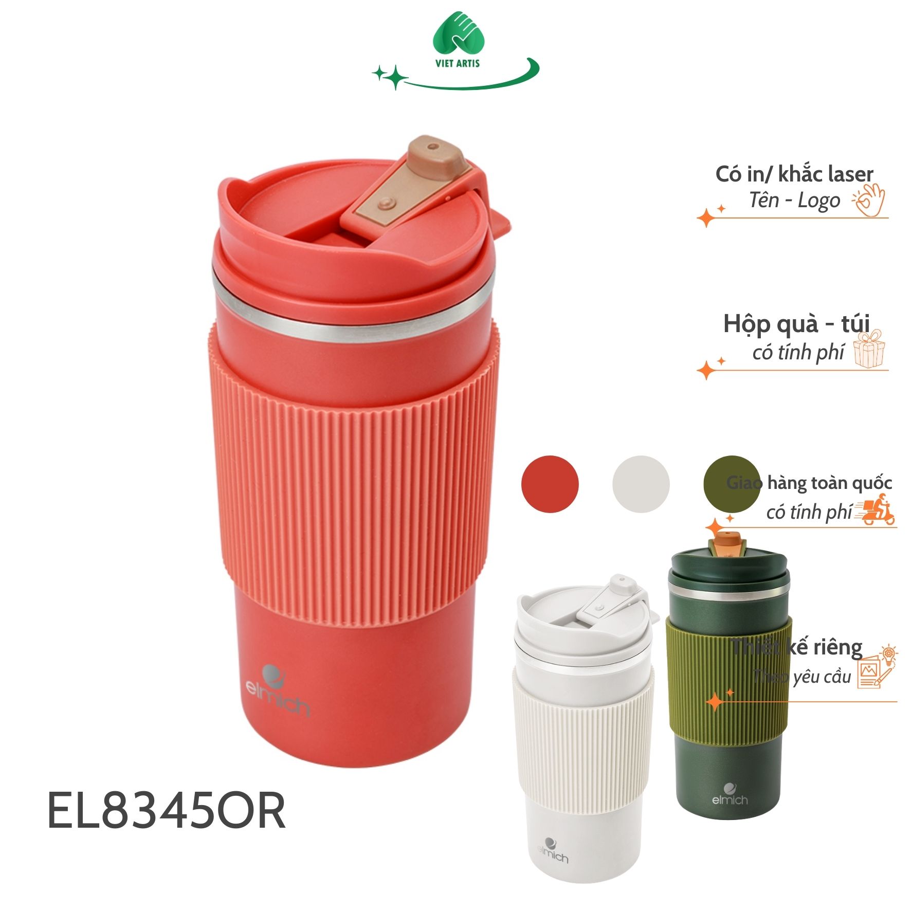 Cốc giữ nhiệt inox 304 Elmich EL8345W dung tích 480ML