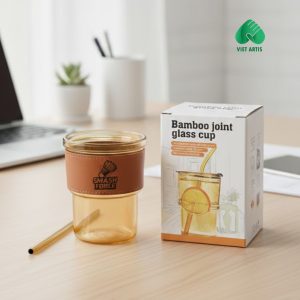 Cốc Thủy Tinh Viền Da Khắc Laser